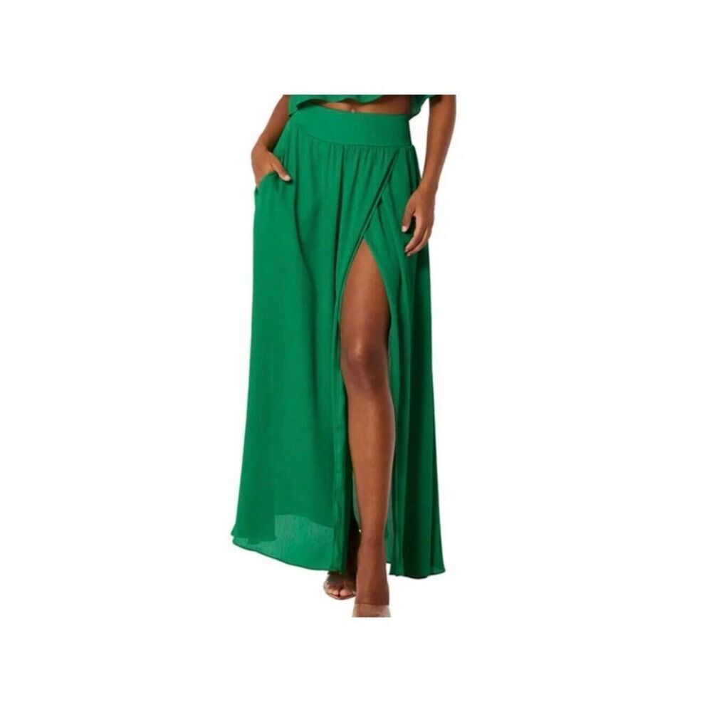 MISA Los Angeles Balena Women’s Green Faux Wrap Maxi Skirt Size S